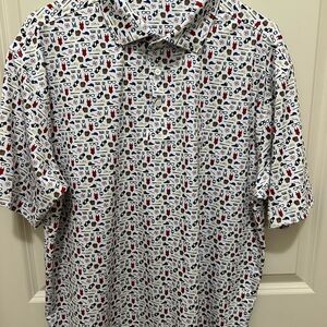 Rhoback White Polo with Red and Blue Pattern